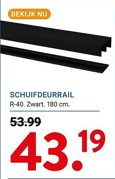 SCHUIFDEURRAIL R-40. Zwart. 180 cm.