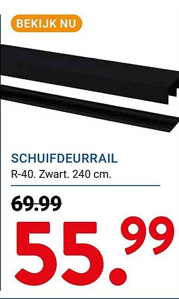 SCHUIFDEURRAIL R-40. Zwart. 240 cm.