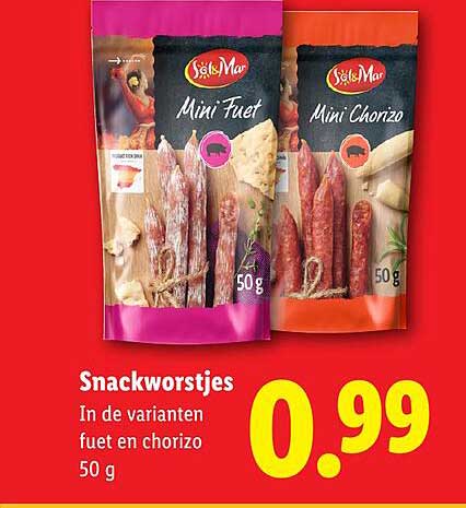 Snackworstjes In de varianten fuet en chorizo 50 g