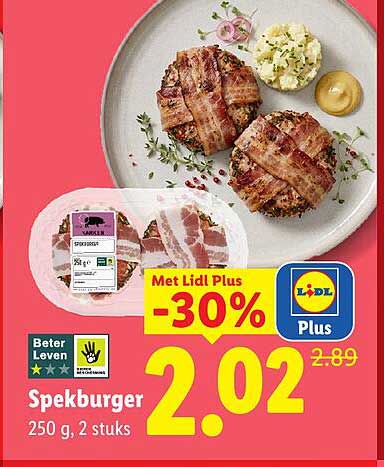 Spekburger 250 g, 2 stuks Met Lidl Plus -30%