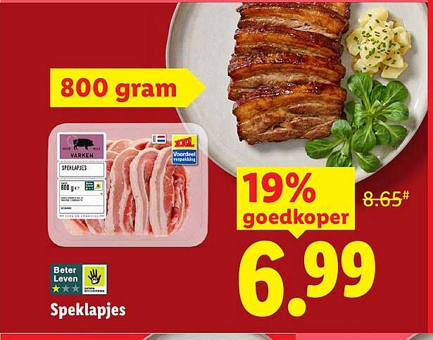 Speklapjes 800 gram 19% goedkoper