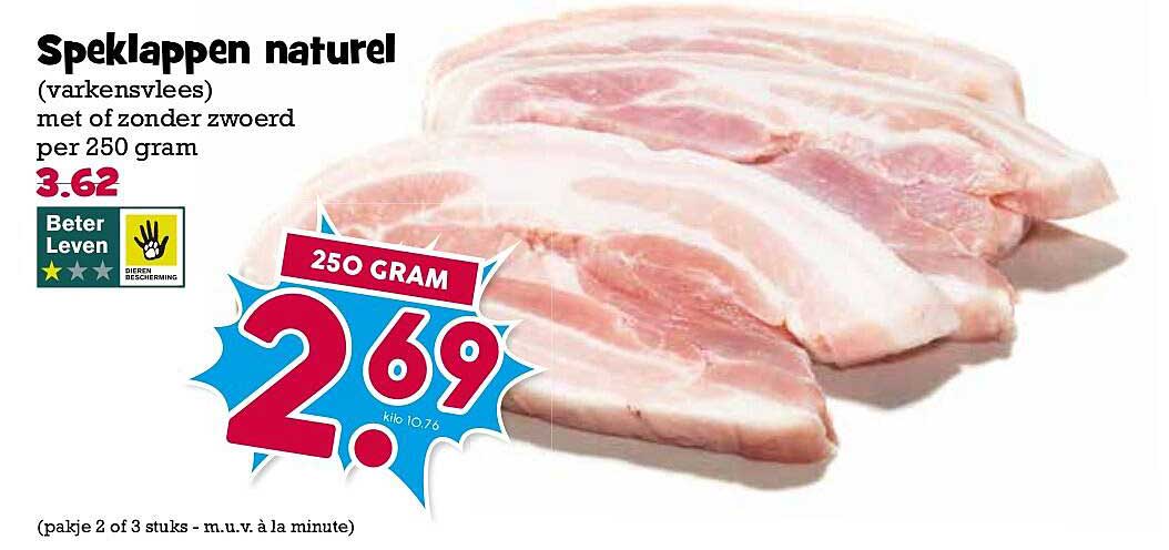 Speklappen naturel (varkensvlees) met of zonder zwoerd per 250 gram