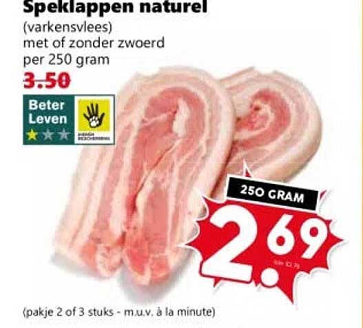 Speklappen naturel (varkensvlees) met of zonder zwoerd per 250 gram