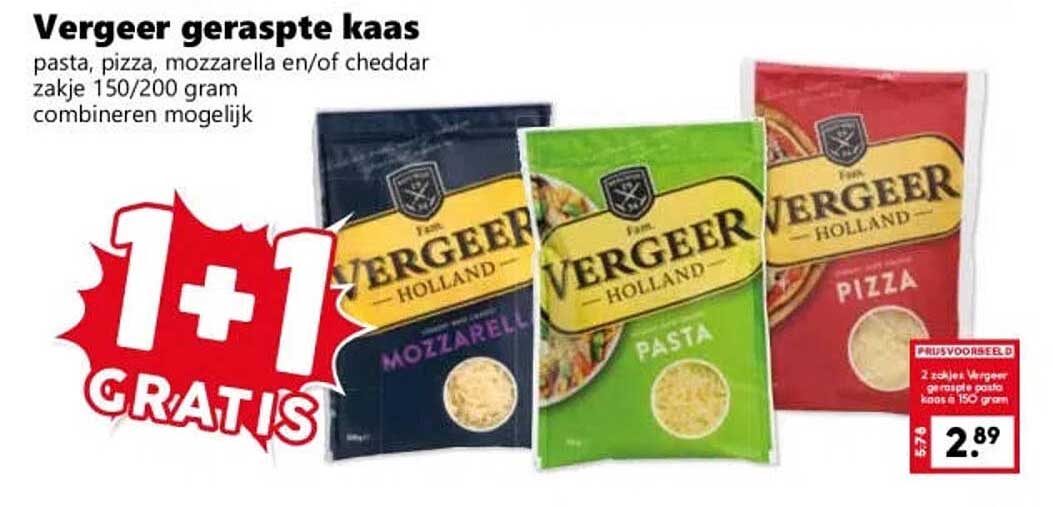 Vergeer geraspte kaas 1+1 gratis