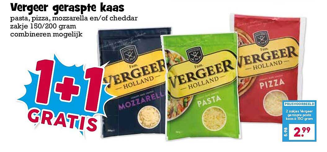 Vergeer geraspte kaas 1+1 gratis
