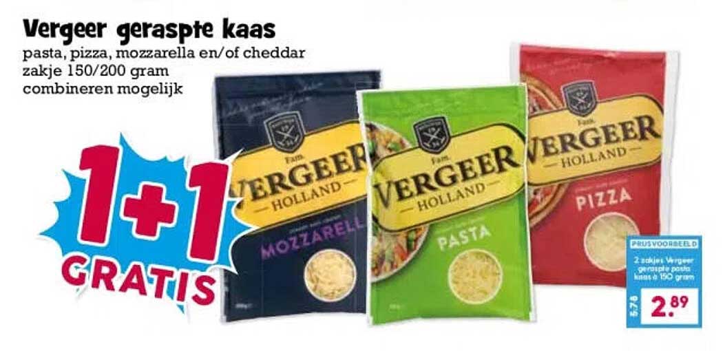 Vergeer geraspte kaas 1+1 gratis