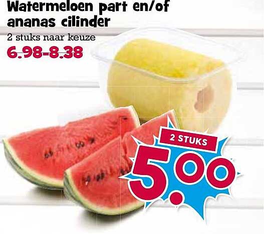 Watermeloen part en/of ananas cilinder 2 stuks naar keuze