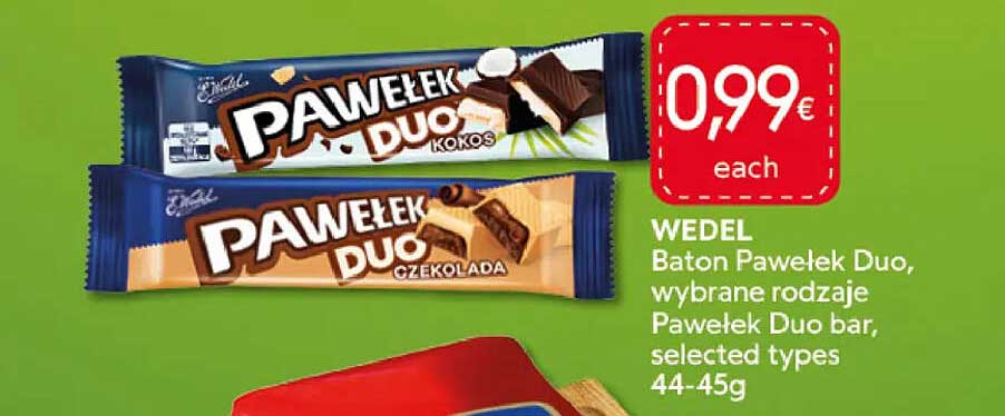 WEDEL Baton Pawelek Duo, wybrane rodzaje Pawelek Duo bar, selected types 44-45g