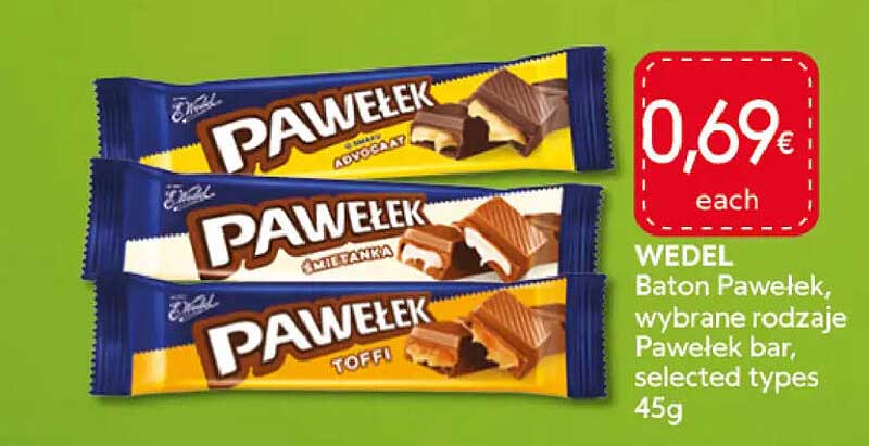 WEDEL Baton Pawelek, wybrane rodzaje Pawelek bar, selected types 45g