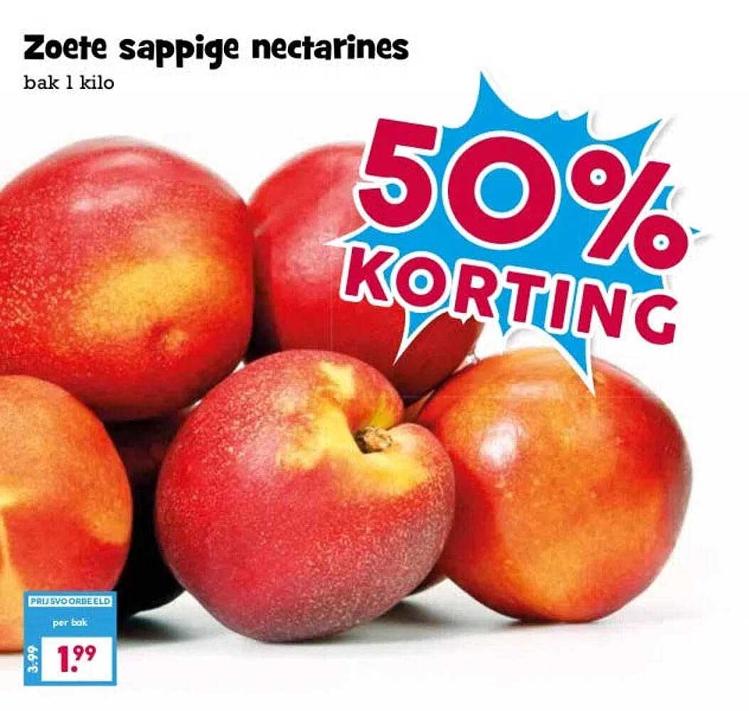 Zoete sappige nectarines bak 1 kilo 50% korting