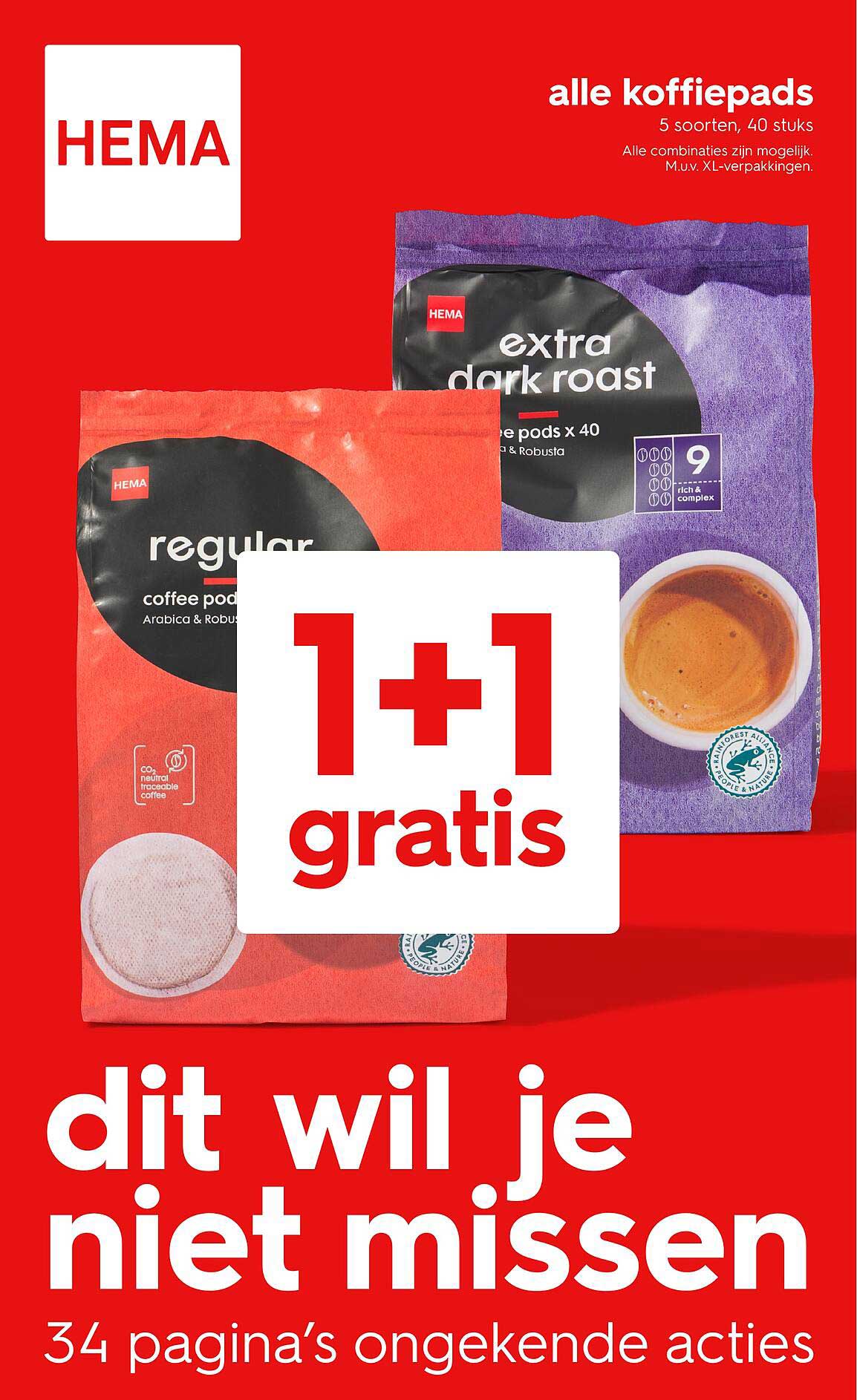 1+1 gratis op alle koffiepads
