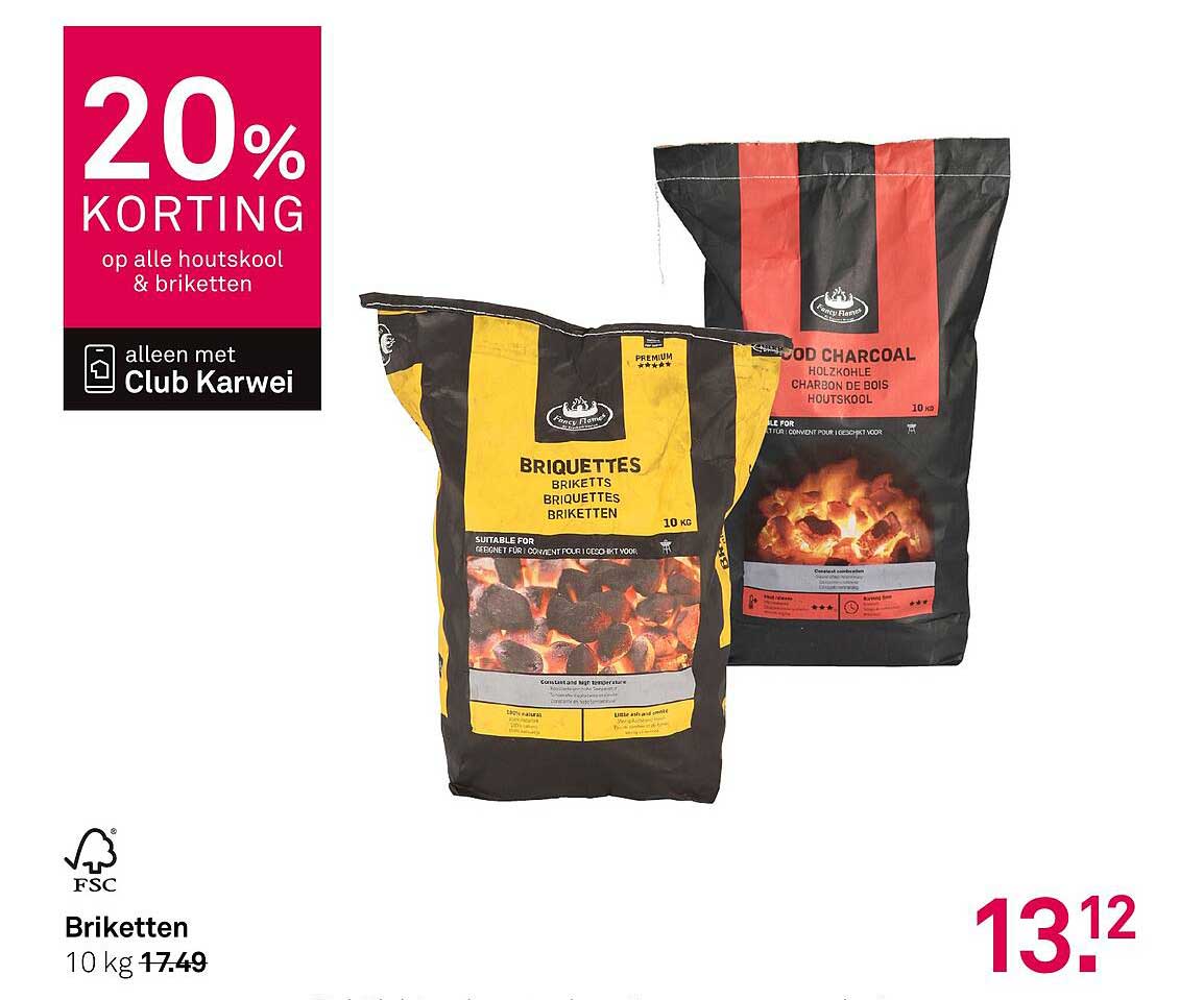 20% Korting op alle houtskool & briketten
