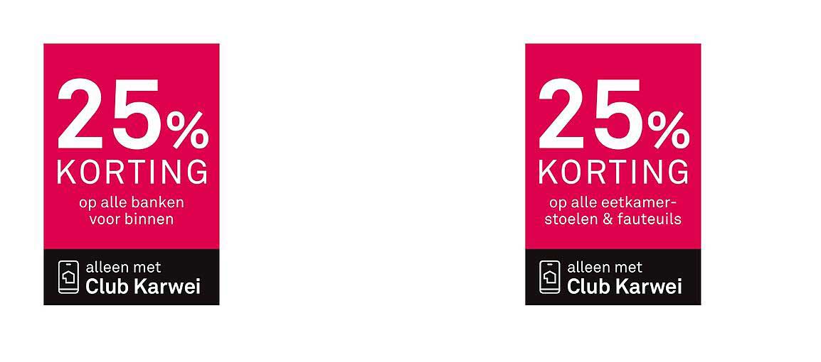 25% KORTING op alle banken voor binnen en op alle eettafelstoelen & fauteuils