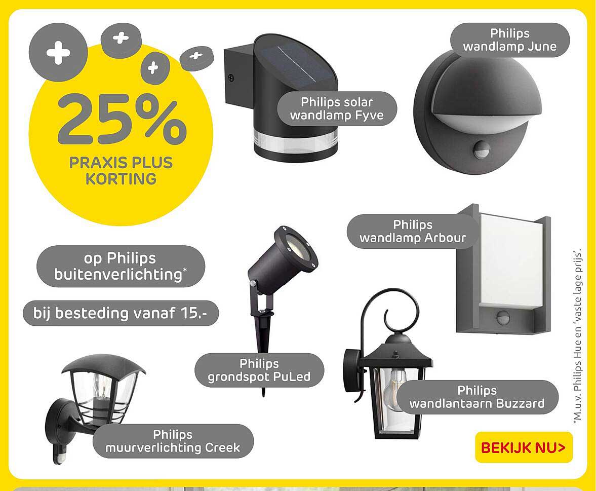 25% PRAKIS PLUS KORTING op Philips buitenverlichting* bij besteding vanaf 15.-