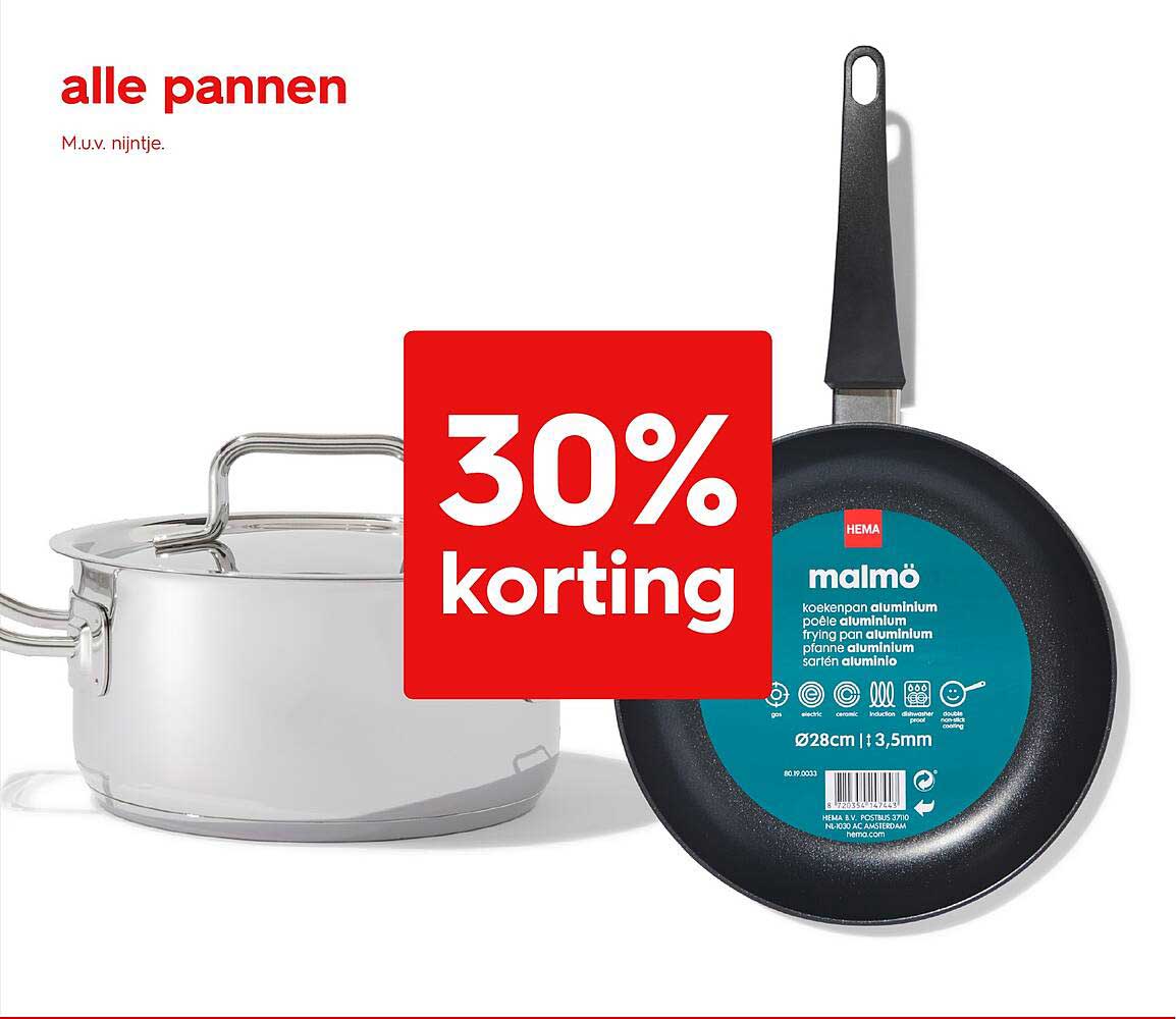 30% korting op alle pannen