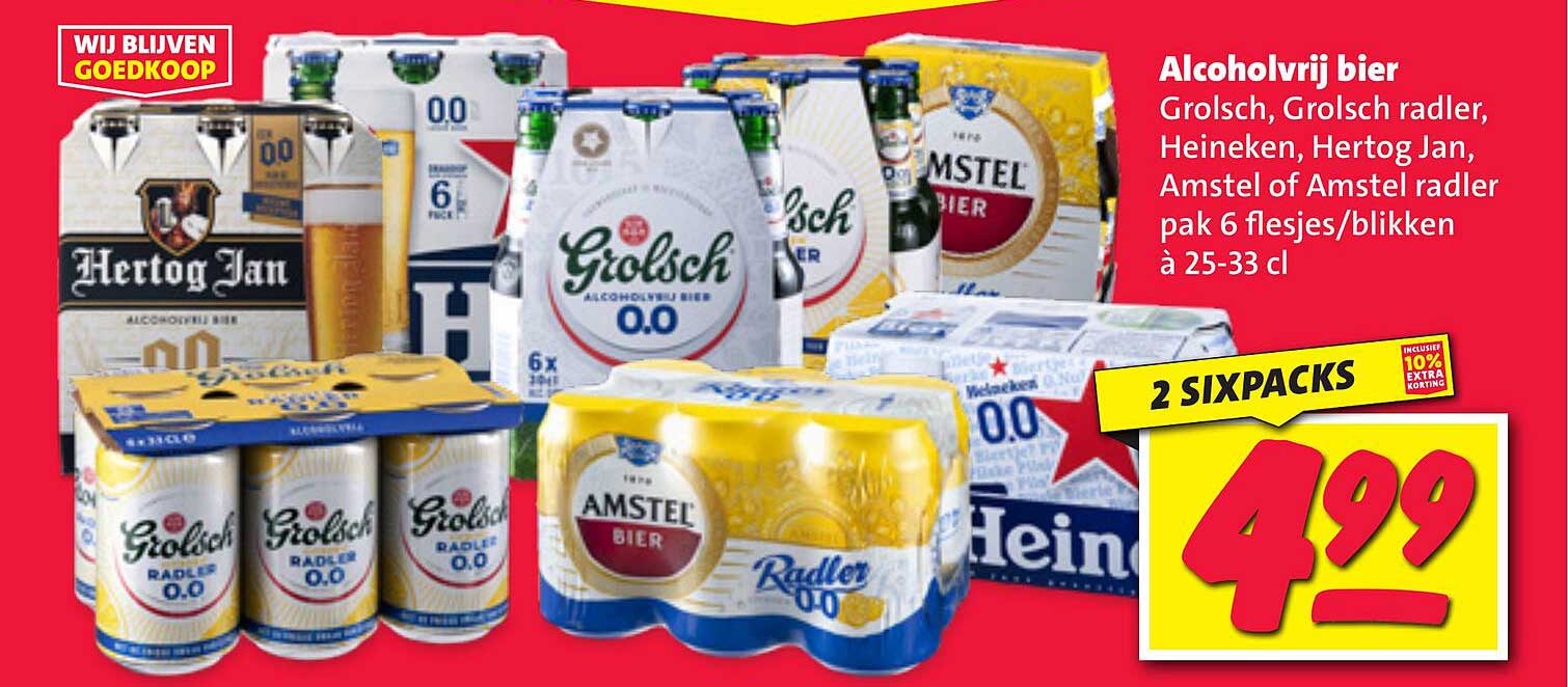 Alcoholvrij bier Grolsch, Grolsch radler, Heineken, Hertog Jan, Amstel of Amstel radler pak 6 flesjes/blikken à 25-33 cl