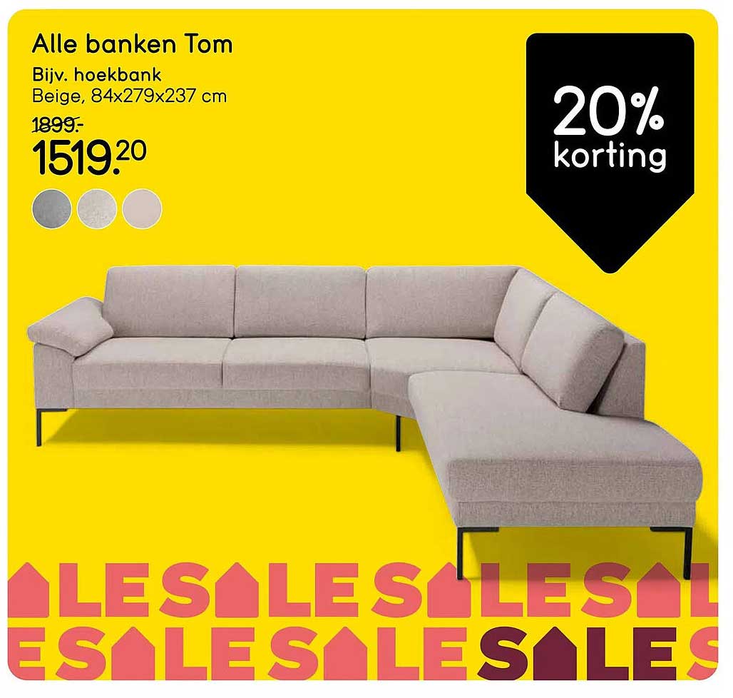 Alle banken Tom Bijv. hoekbank Beige, 84x279x237 cm