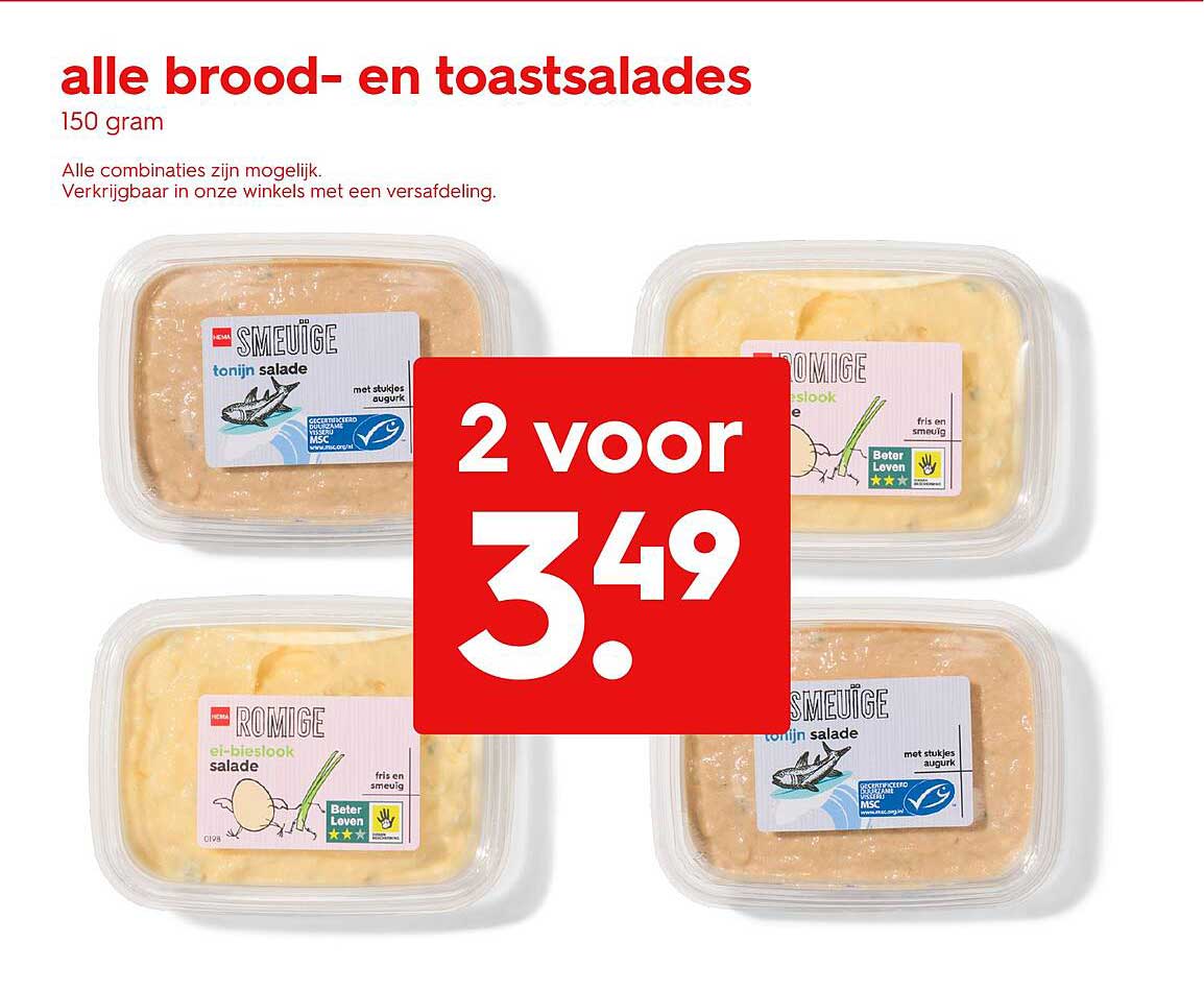 Alle brood- en toastsalades 150 gram