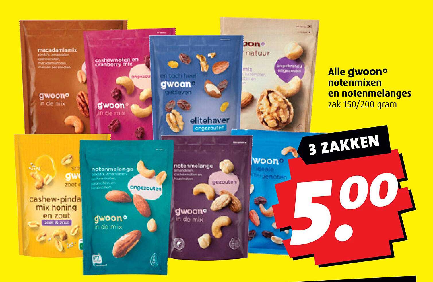 Alle gwoon notenmixen en notenmelanges zak 150/200 gram