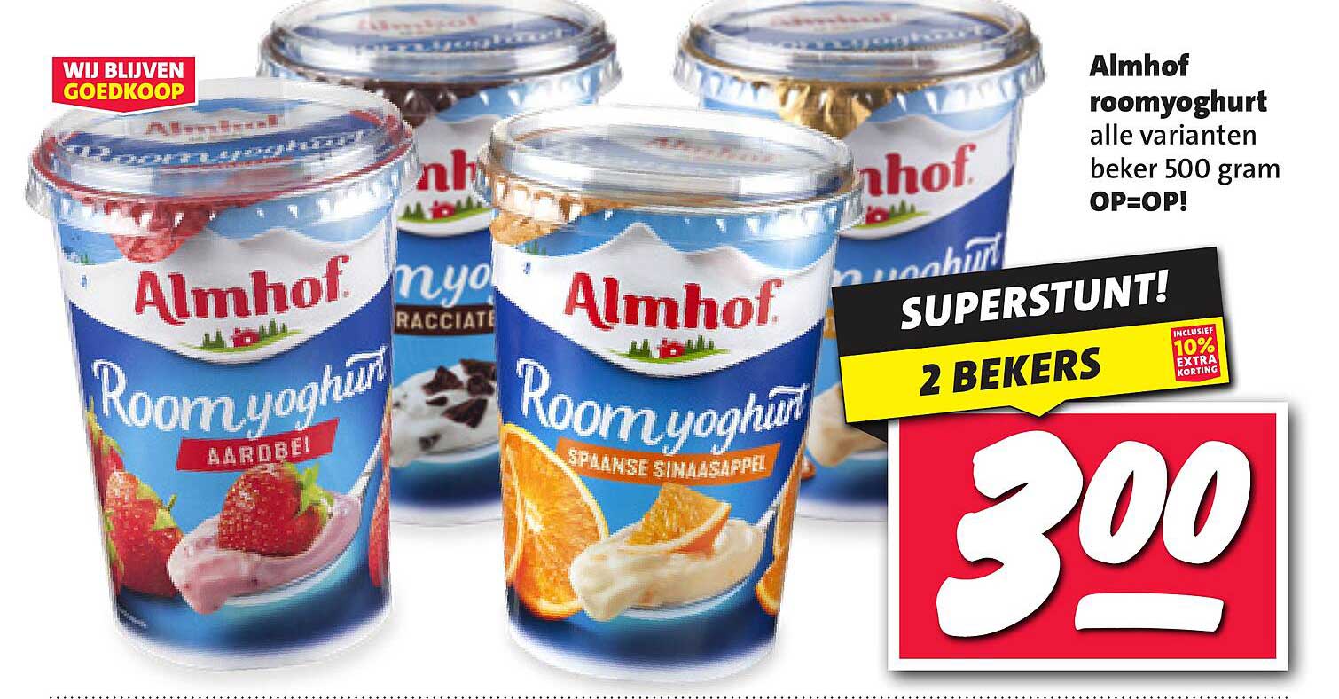 Almhof roomyoghurt alle varianten beker 500 gram OP=OP!