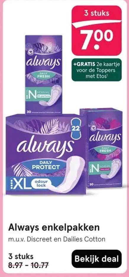 Always enkelpakken m.u.v. Discreet en Dailies Cotton