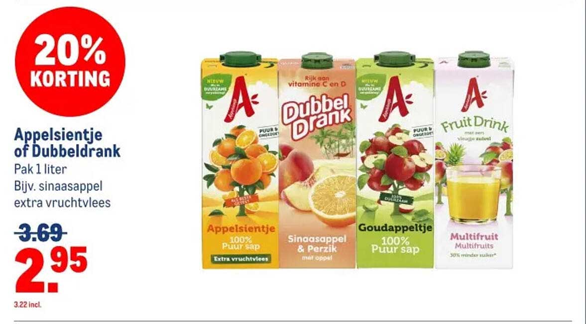 Appelsientje of DubbelDrank Pak 1 liter