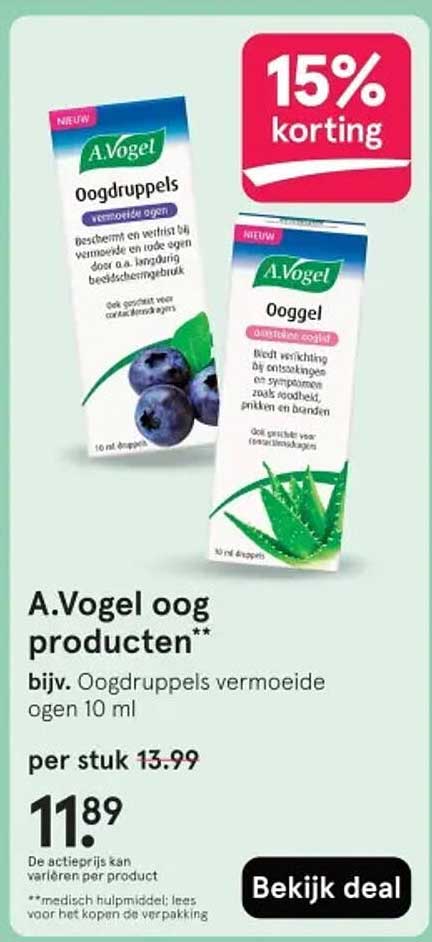A.Vogel oog producten** bijv. Oogdruppels vermoeide ogen 10 ml