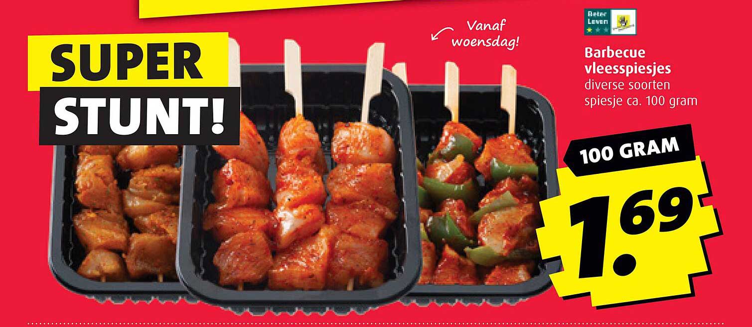 Barbecue vleesspiesjes diverse soorten spiesje ca. 100 gram