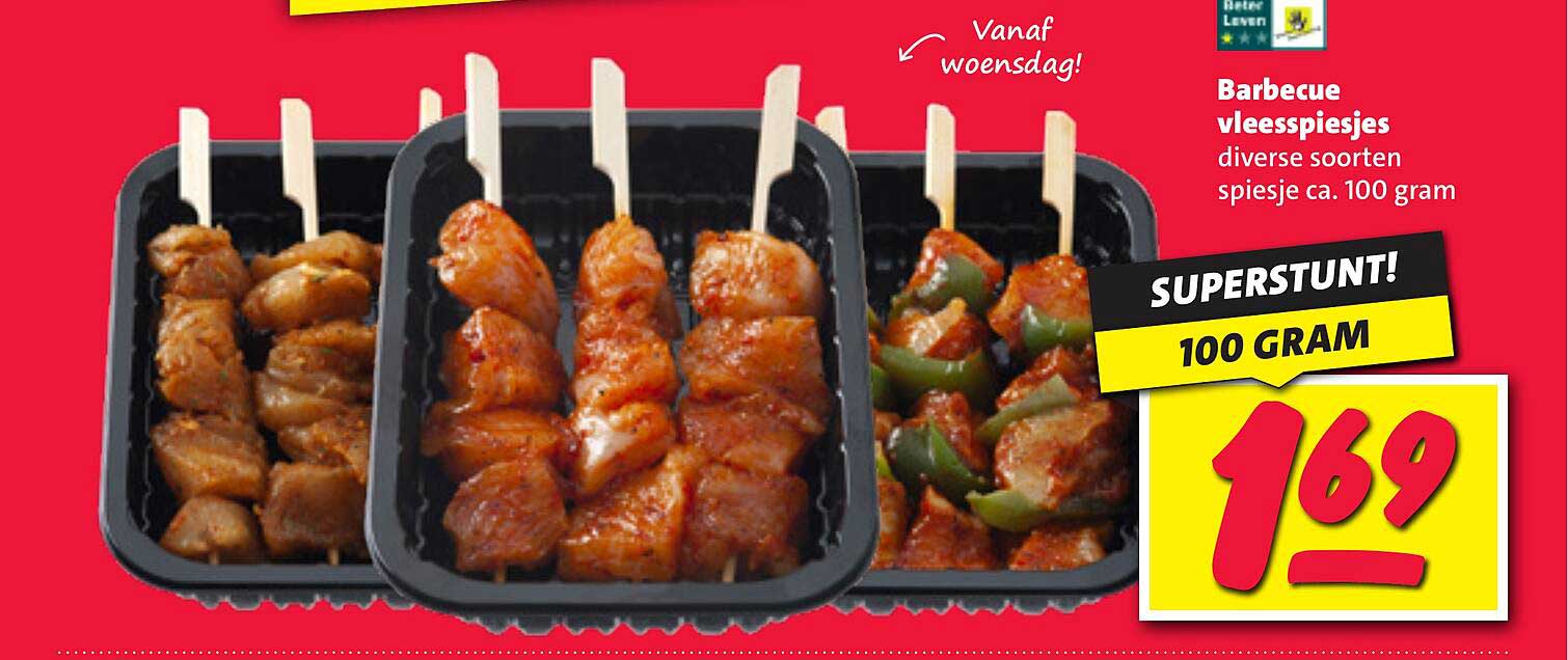 Barbecue vleesspiesjes diverse soorten spieszje ca. 100 gram