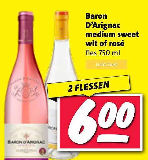 Baron D'Arignac medium sweet wit of rosé fles 750 ml