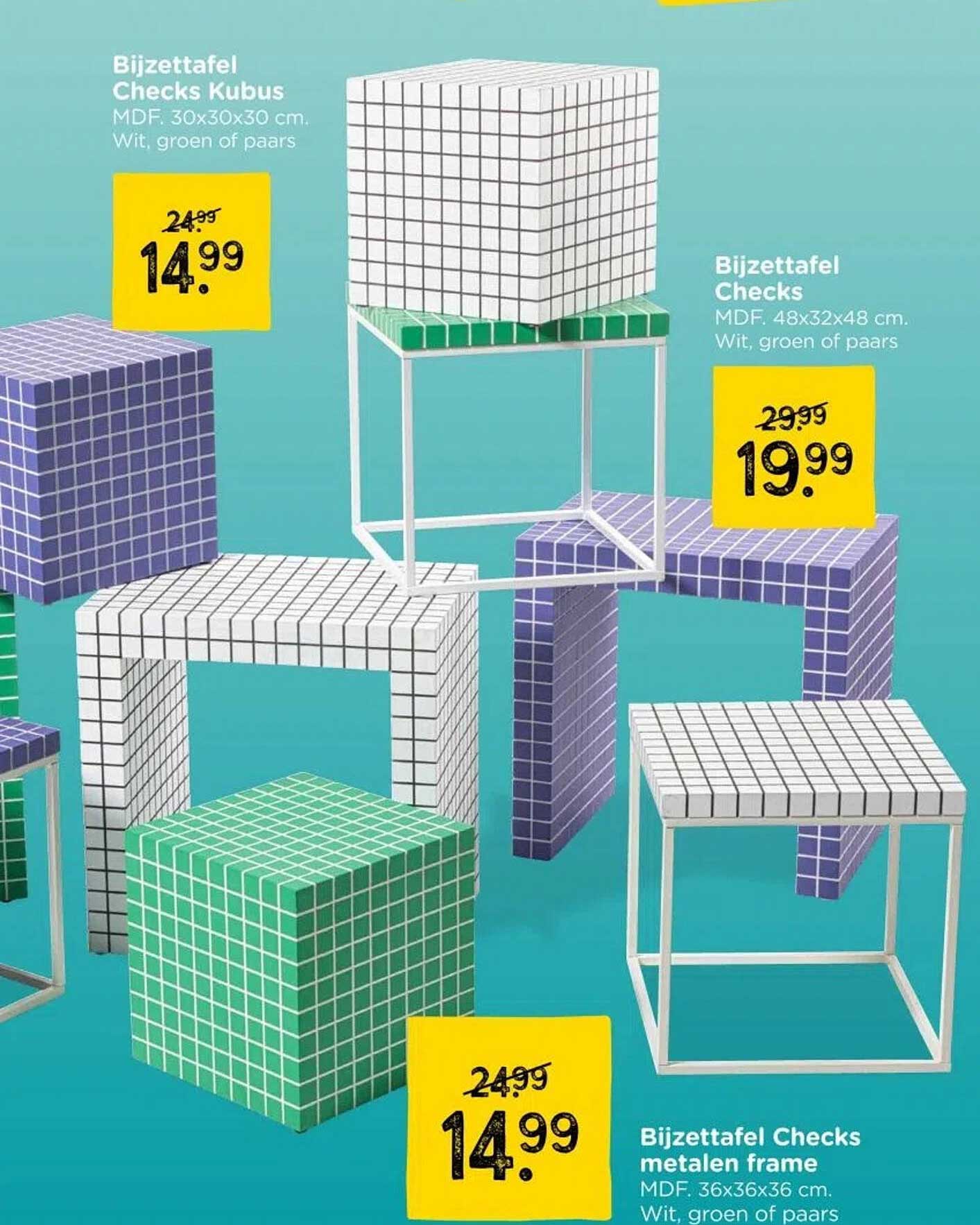 Bijzettafel Checks Kubus en Bijzettafel Checks met metalen frame