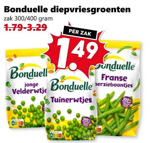Bonduelle diepvriesgroenten zak 300/400 gram