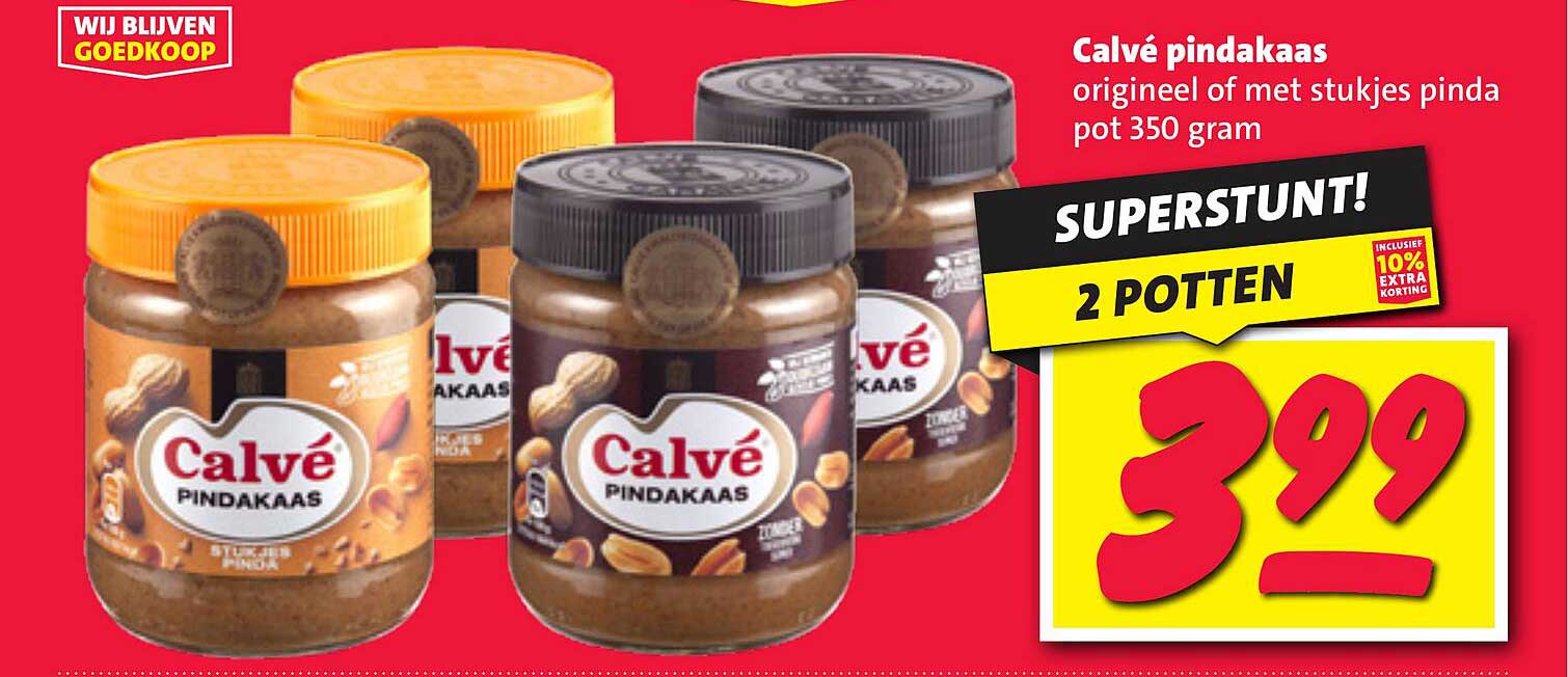 Calvé pindakaas origineel of met stukjes pinda pot 350 gram