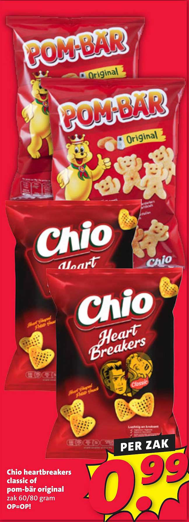 Chio heartbreakers classic of pom-bär original zak 60/80 gram OP=OP!