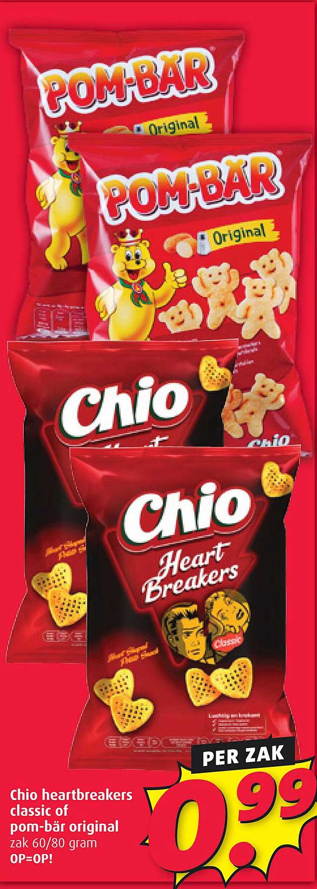 Chio heartbreakers classic of pom-bär original zak 60/80 gram OP=OP!