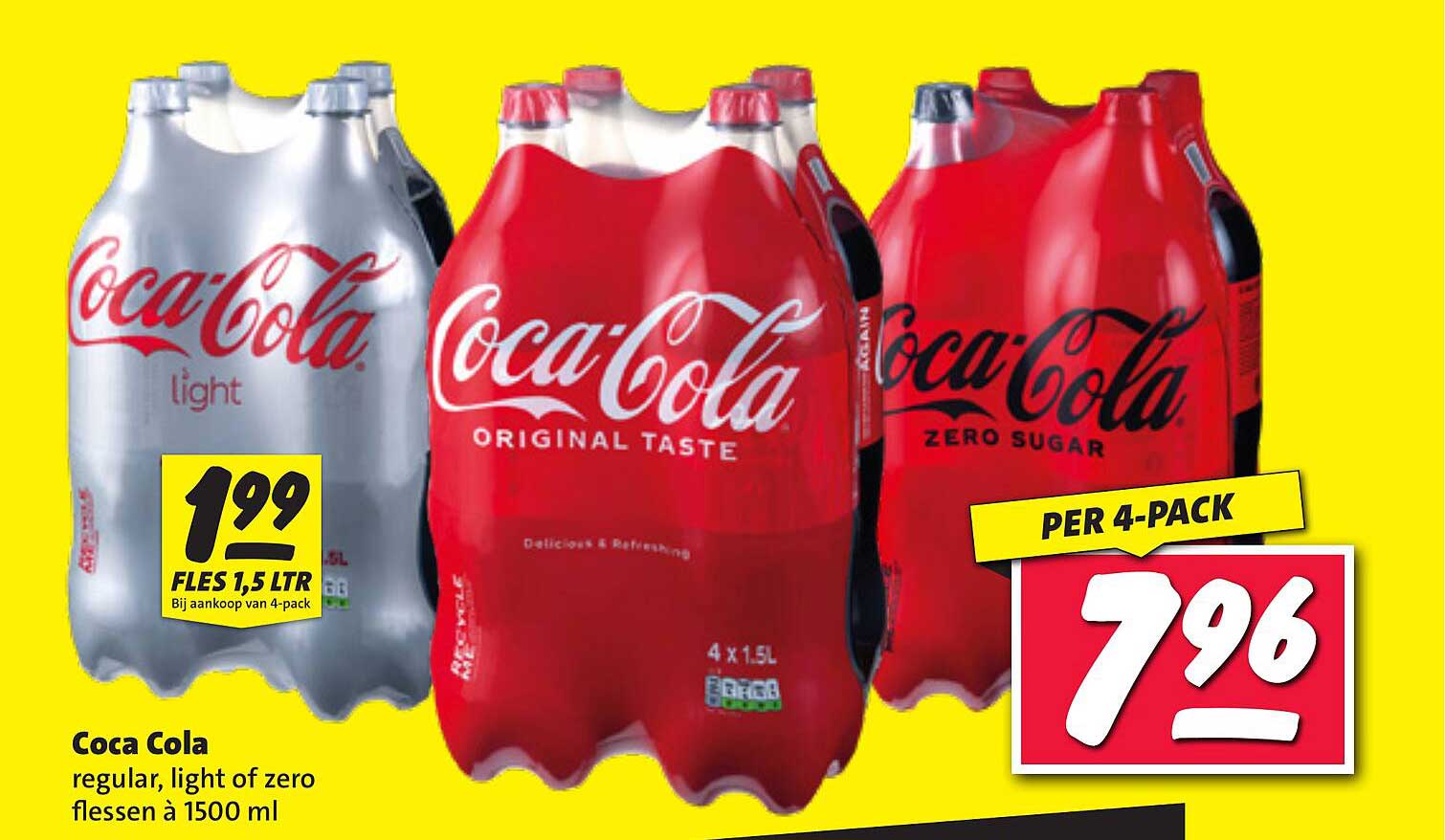 Coca Cola regular, light of zero flessen à 1500 ml