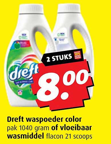 Dreft waspoeder color pak 1040 gram of vloeibaar wasmiddel flacon 21 scoops