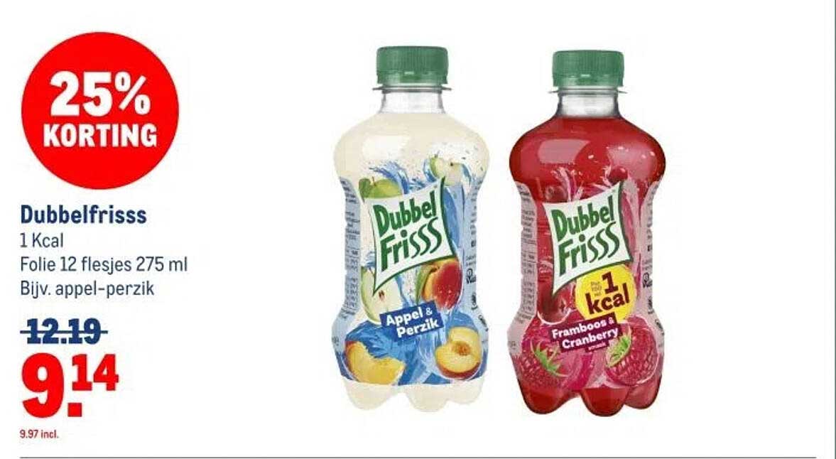 DubbelFrisss 1 Kcal Folie 12 flesjes 275 ml