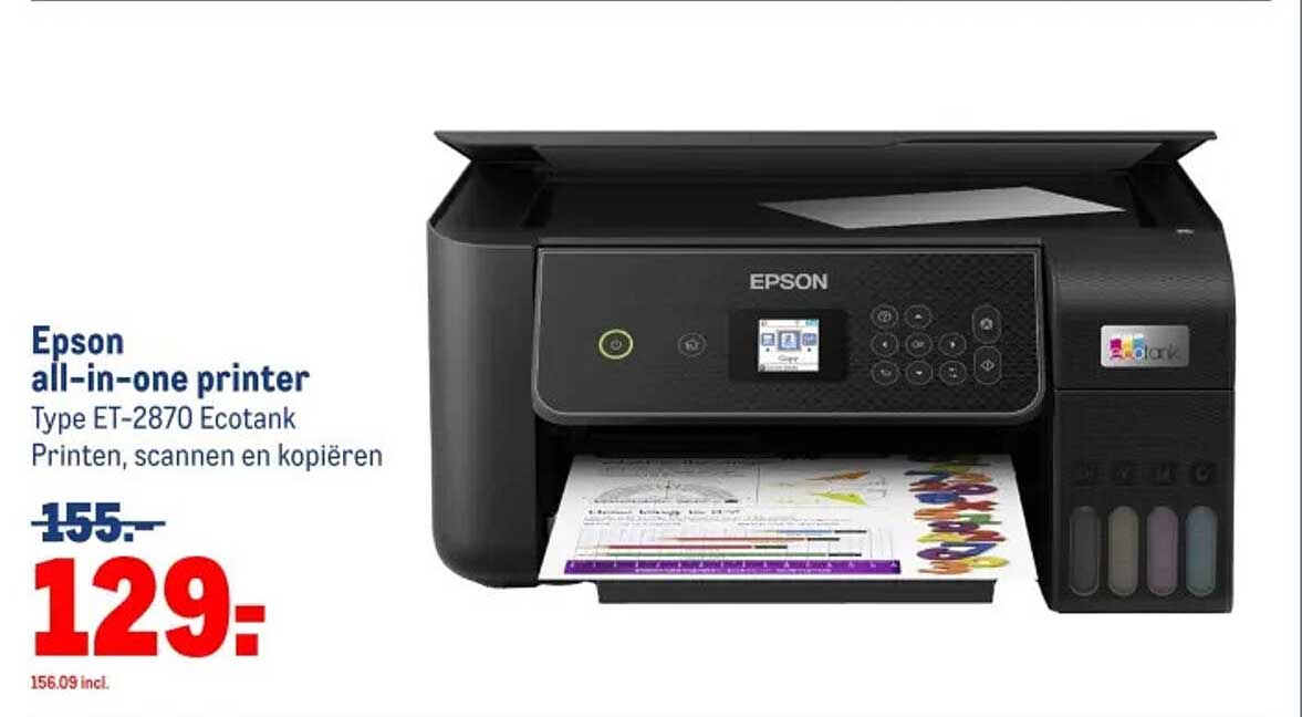 Epson all-in-one printer Type ET-2870 Ecotank Printen, scannen en kopiëren