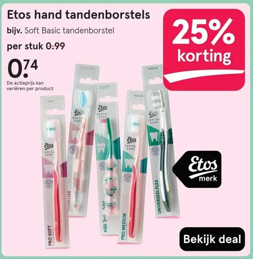 Etos hand tandenborstels bijv. Soft Basic tandenborstel
