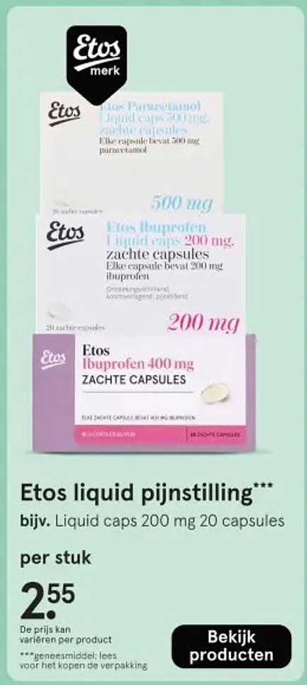 Etos liquid pijnstilling*** bijv. Liquid caps 200 mg 20 capsules