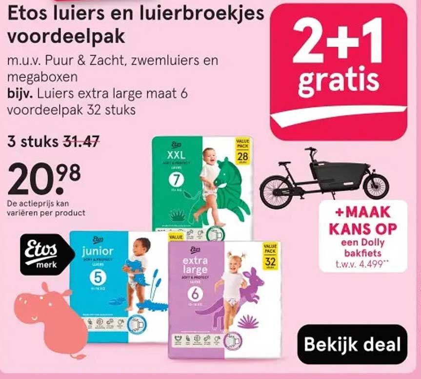 Etos luiers en luierbroekjes voordeelpak 2+1 gratis