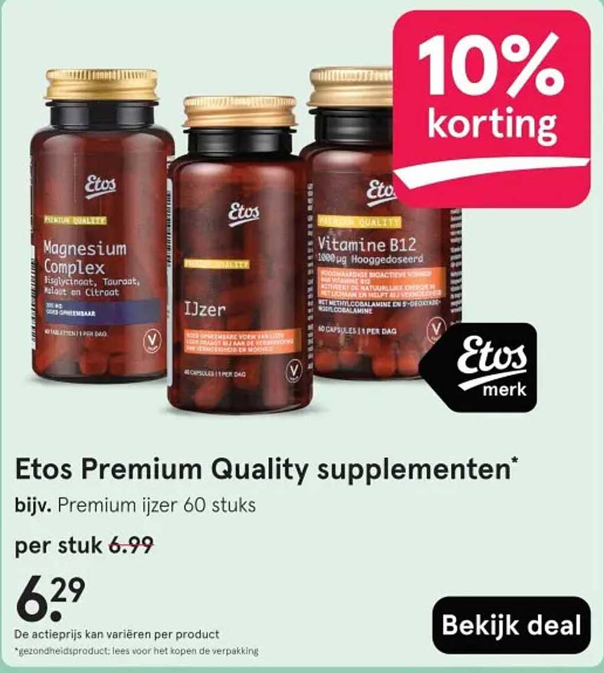 Etos Premium Quality supplementen bijv. Premium ijzer 60 stuks