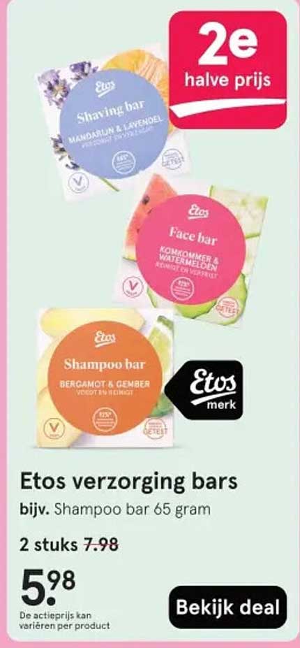 Etos verzorging bars bijv. Shampoo bar 65 gram
