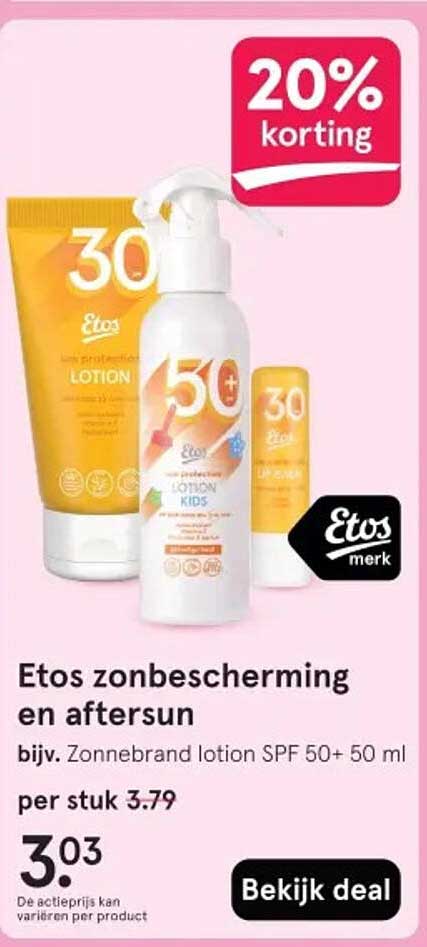 Etos zonbescherming en aftersun bijv. Zonnebrand lotion SPF 50+ 50 ml