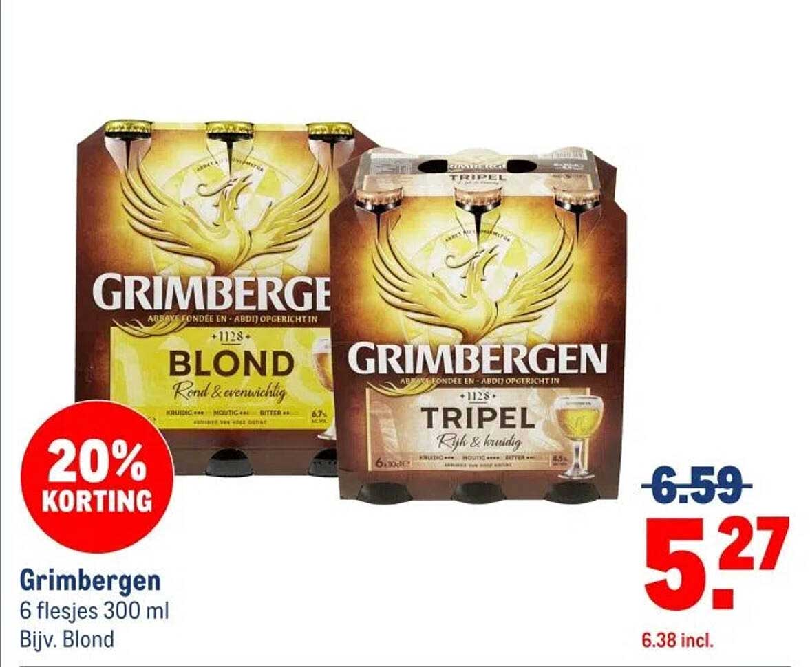 Grimbergen 6 flesjes 300 ml Bijv. Blond