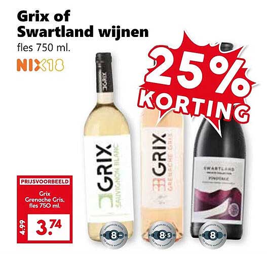 Grix of Swartland wijnen fles 750 ml.