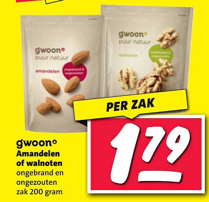 gwoon® Amandelen of walnoten ongebrand en ongezouten zak 200 gram