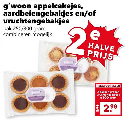 g’woon appelcakejes, aardbeiengebakjes en/of vruchtenbakjes