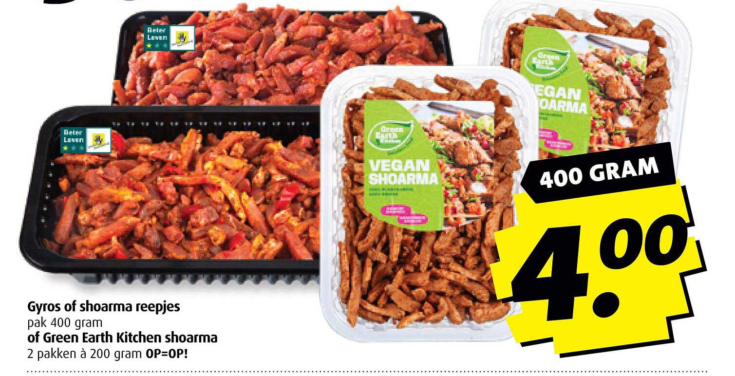 Gyros of shoarma reepjes pak 400 gram of Green Earth Kitchen shoarma